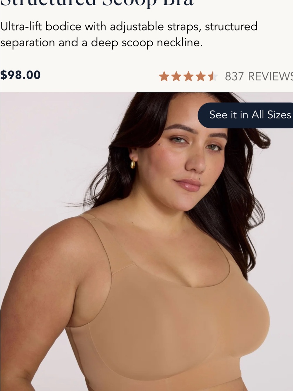 Evelyn Bobbie Structured Scoop Bra M mica NWT